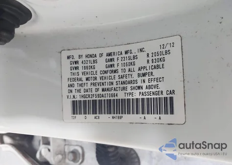 2013 Honda Accord Sport из США, поврежденный, VIN 1HGCR2F59DA070664